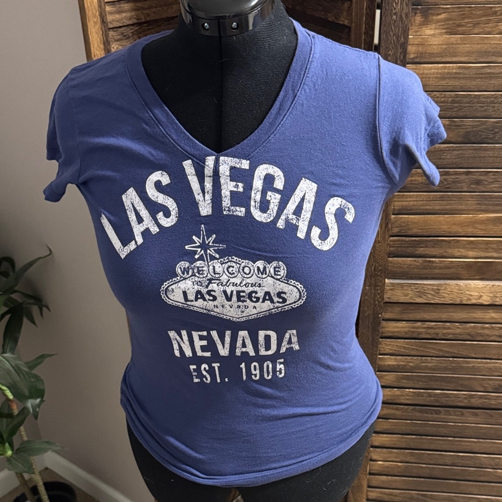 Women's Royal Blue V-Neck Las Vegas Graphic Tee